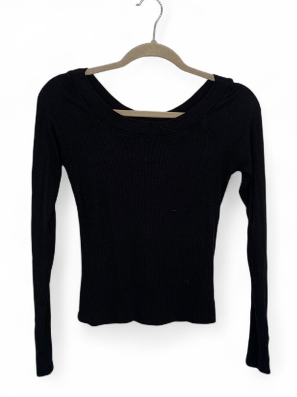 BDG Black Ribbed Long-Sleeve Scoop Neck Top